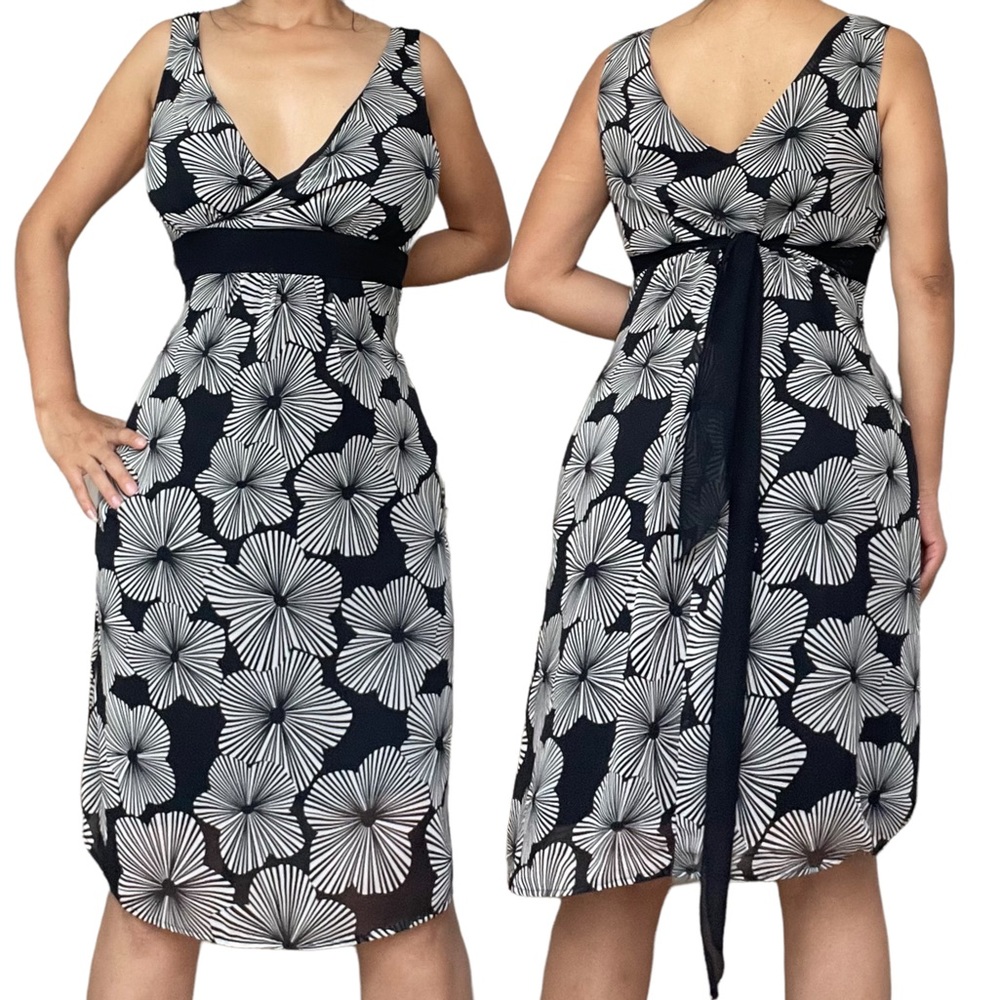 Connected Apparel Womens Dress Size 12 White Black Fit & Flare Lined Sleeveless